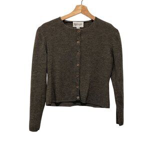Emanuel Ungaro Gray Wool Ribbed Button-Front Cardigan Womens Sweater Size M
